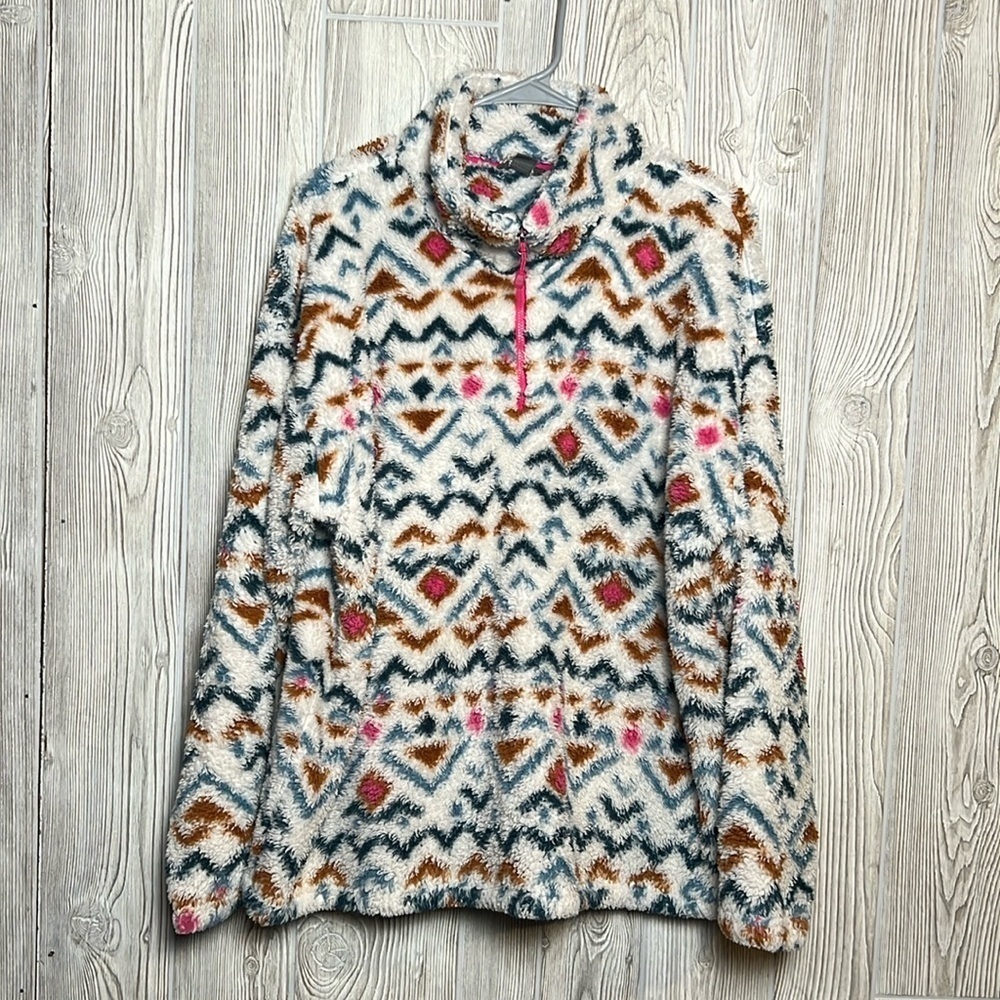Eddie Bauer Womens Ultra Soft Plush 1/4 Zip Sweater Aztec Size XXL